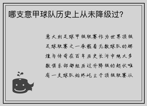 哪支意甲球队历史上从未降级过？