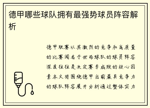德甲哪些球队拥有最强势球员阵容解析